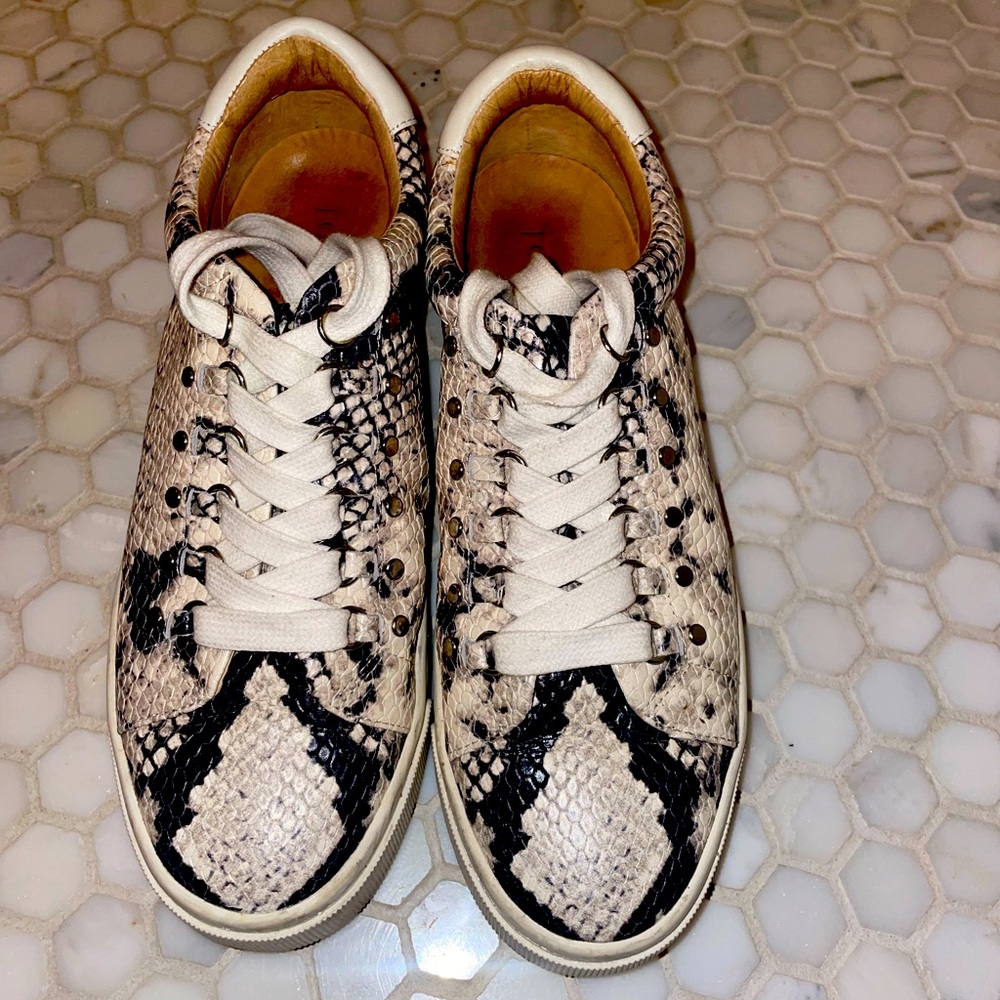 Joie- Leather Snake Print Sneakers